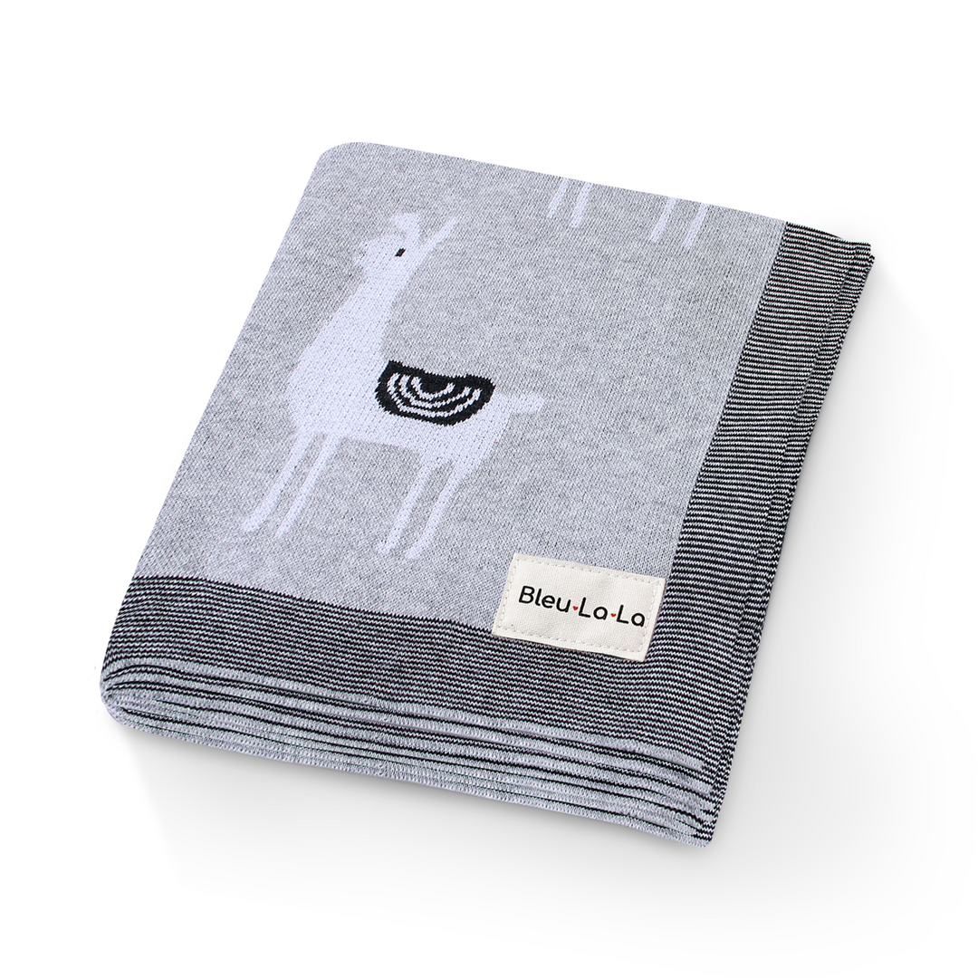 Bleu La La Knit Llama Swaddle in Gray