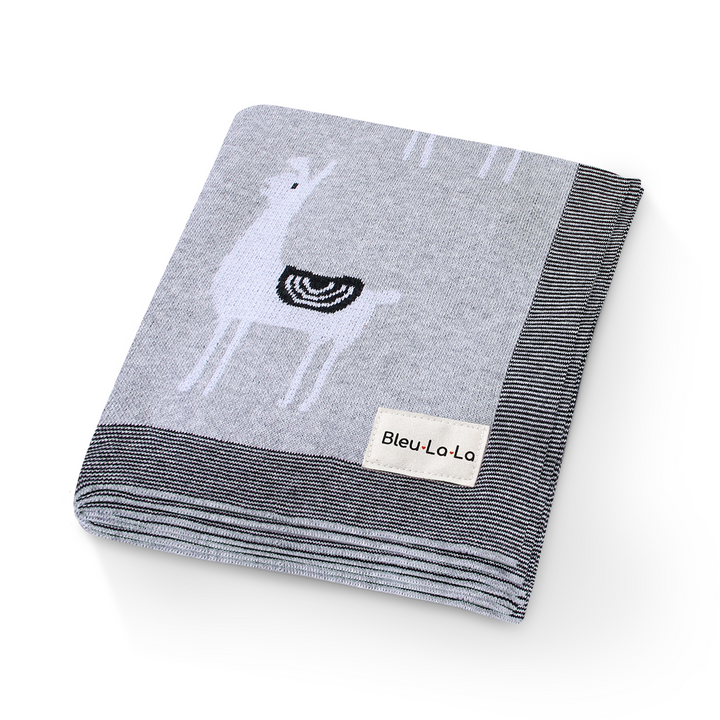 Bleu La La Knit Llama Swaddle in Gray
