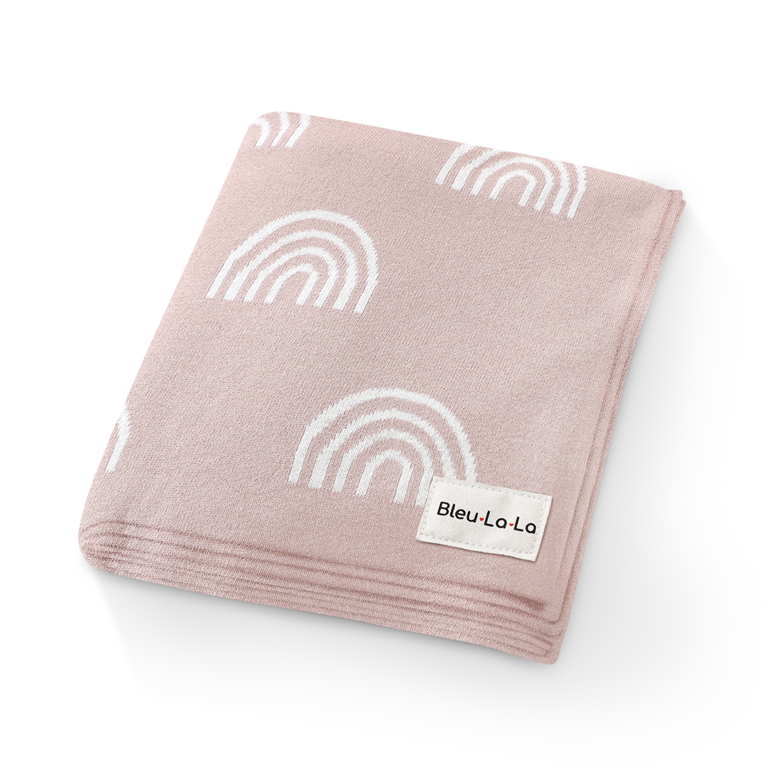 Bleu La La Rainbow Blanket in Pink with white rainbow patterns