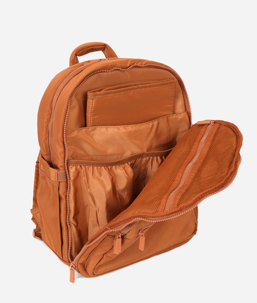 Inside of the Front Pocket of the Fawn Design The Nylon Diaper Pack in Brown