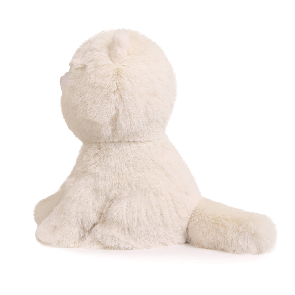 side view of white fluffy ob designs kiki kitten stuffed animal 