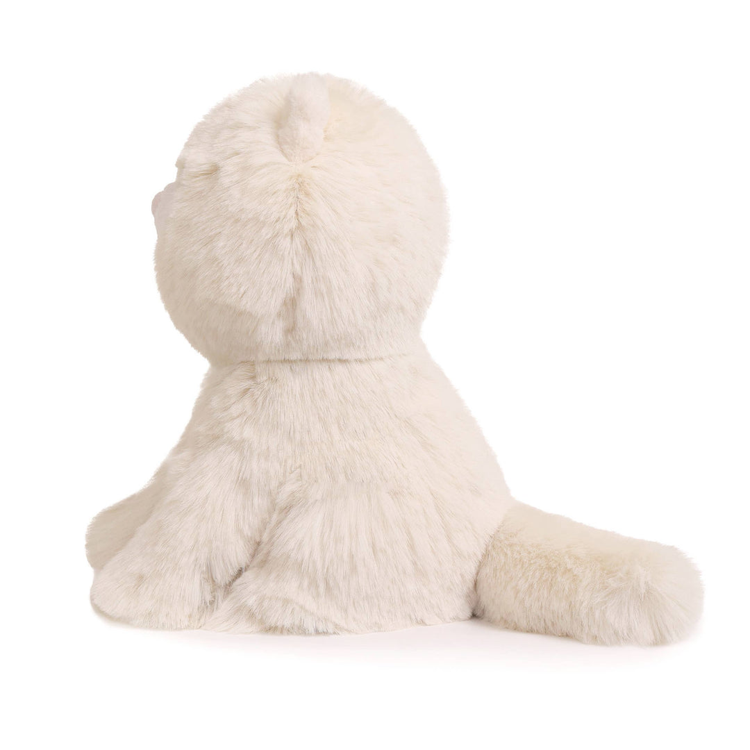 side view of white fluffy ob designs kiki kitten stuffed animal 