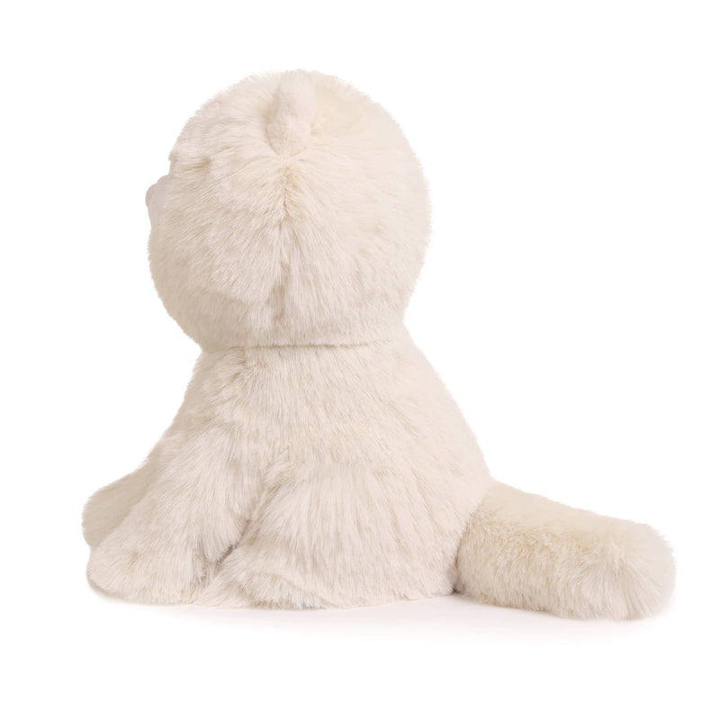 side view of white fluffy ob designs kiki kitten stuffed animal 