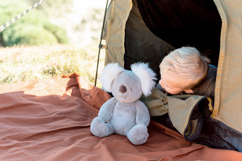 child camping with ob designs kobi koala stuffie 