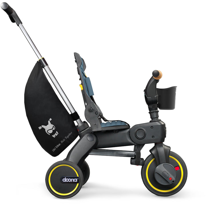 Doona Compact Folding Liki Trike S5 Ocean Blue, no canopy and open design, ideal best stroller for toddlers learning to ride.