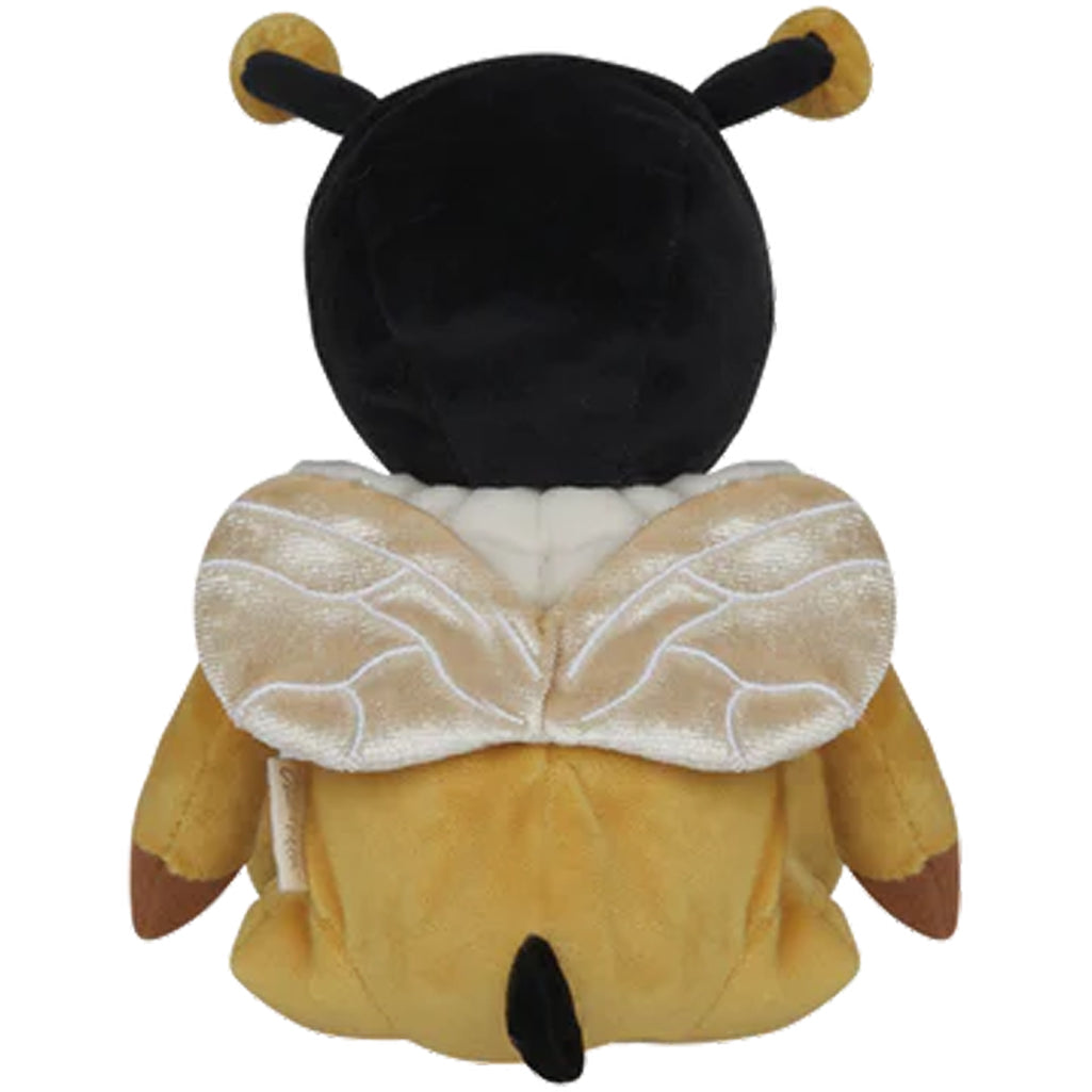 olli ella billie dinkie dinkum soft doll for baby turned away showing his white bee wings on his yellow outfit 