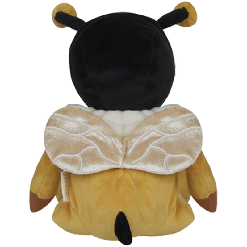 olli ella billie dinkie dinkum soft doll for baby turned away showing his white bee wings on his yellow outfit 