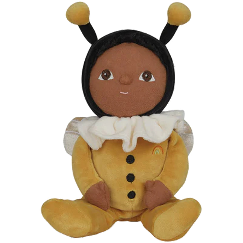 dinky dinkums ollie ella dark haired doll in yellow bumblebee outfit with white ruffle collar 