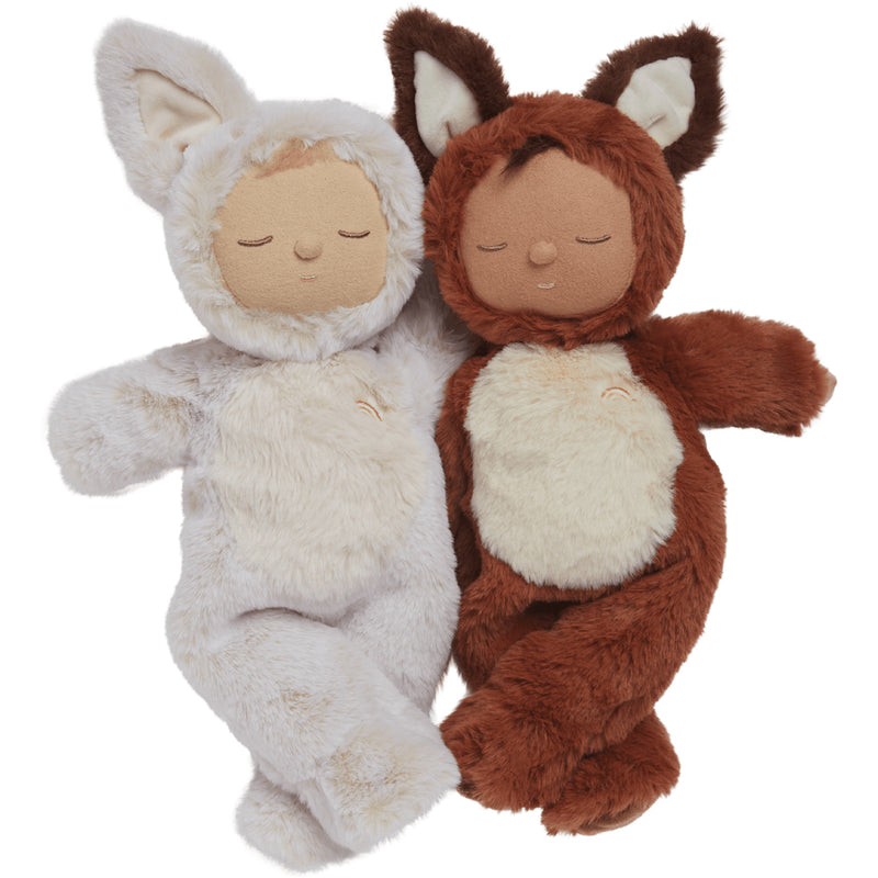 two olli ella plush fox stuffed dolls in animal outfits 
