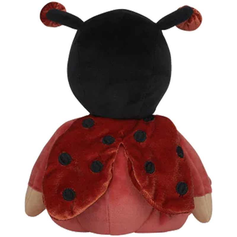 back of dinky dinkum lola ladybug olli ella, which shows that her hoodie has red spotted wings and a black hood 