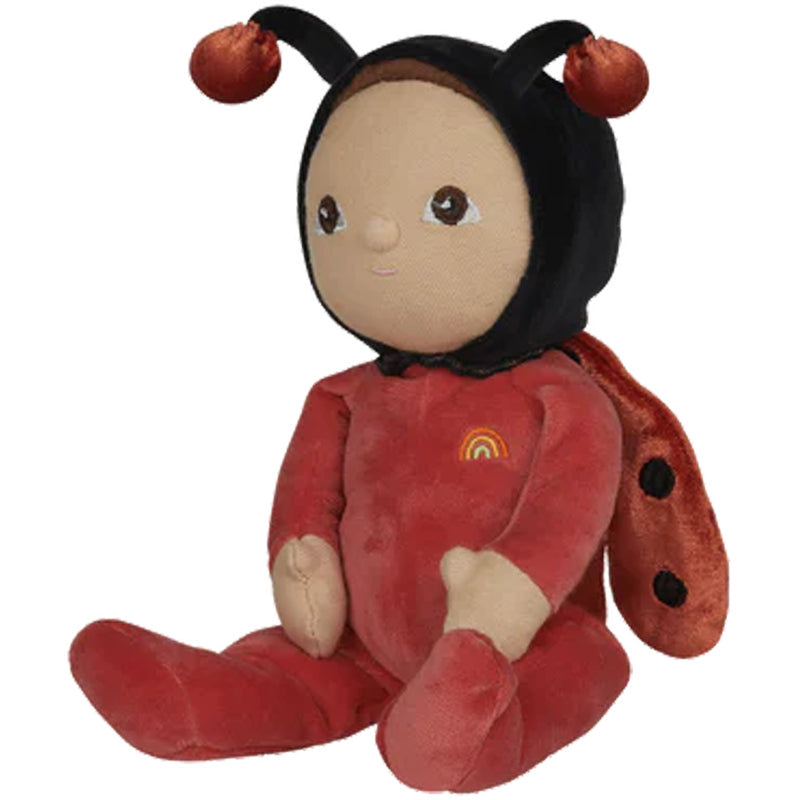tan brown haired soft olli ella dinky doll in red lady bug outfit 