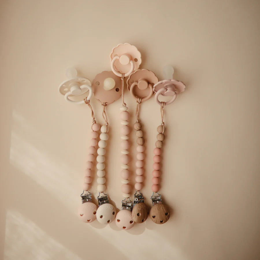 Mushie Luna pacifier holder collection