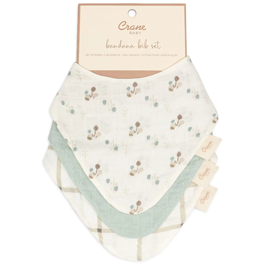 Crane Baby 3-Piece Organic Cotton Bib Set, Comfortable and Practical for Infants