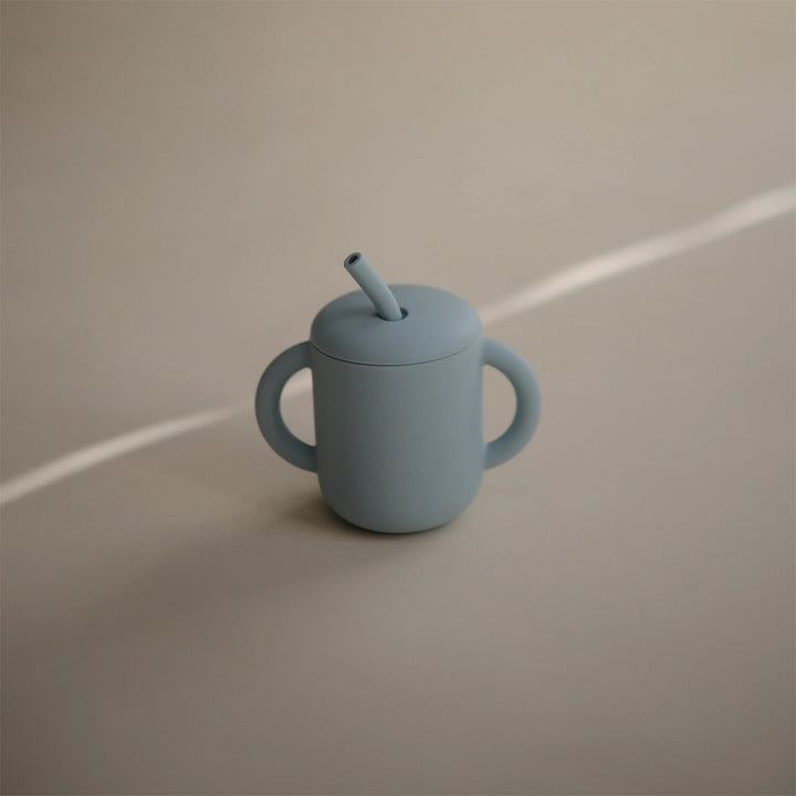 Mushie Straw Sippy Cup in Powder Blue perfect for toddlers learning to sip independently