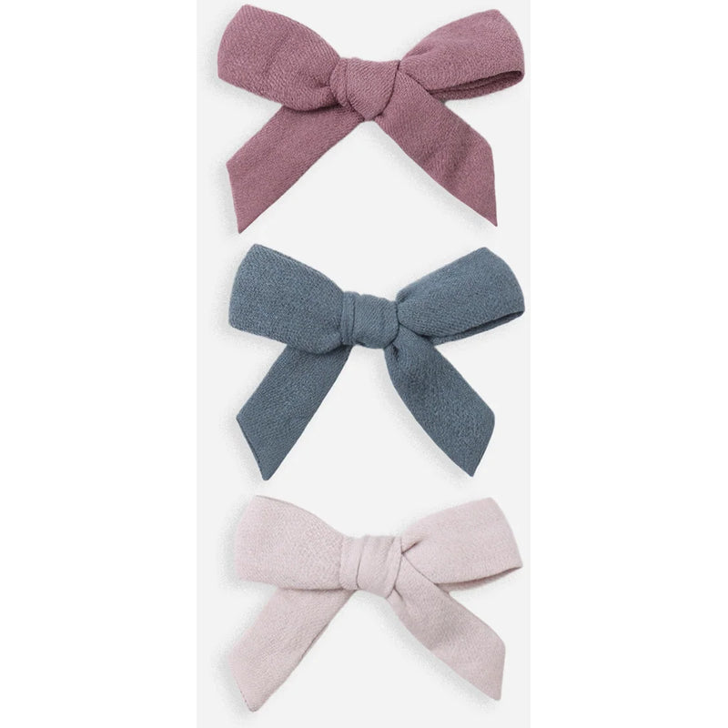 qunicy mae bow with clip set in ocean, mulberry, and lilac