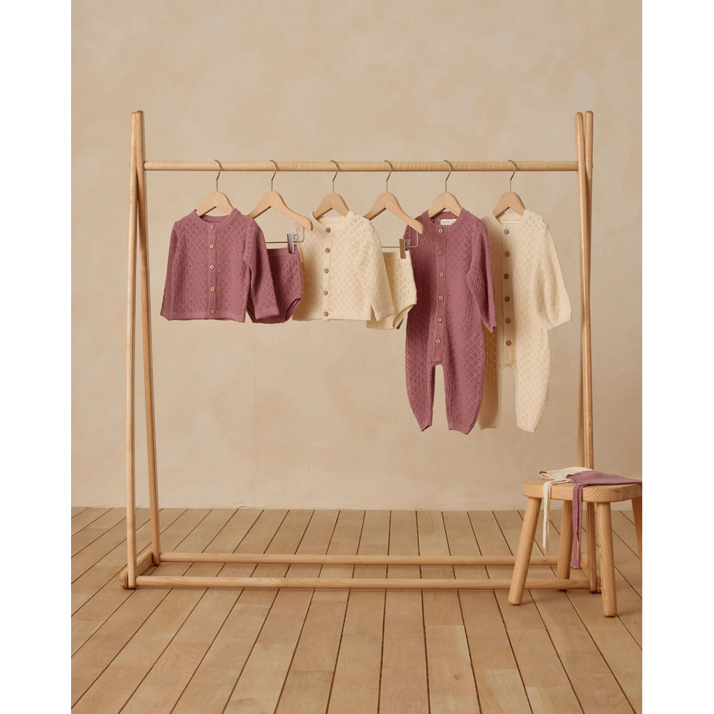 set of cream and mulberry quincy mae knit fall baby clothing with buttons