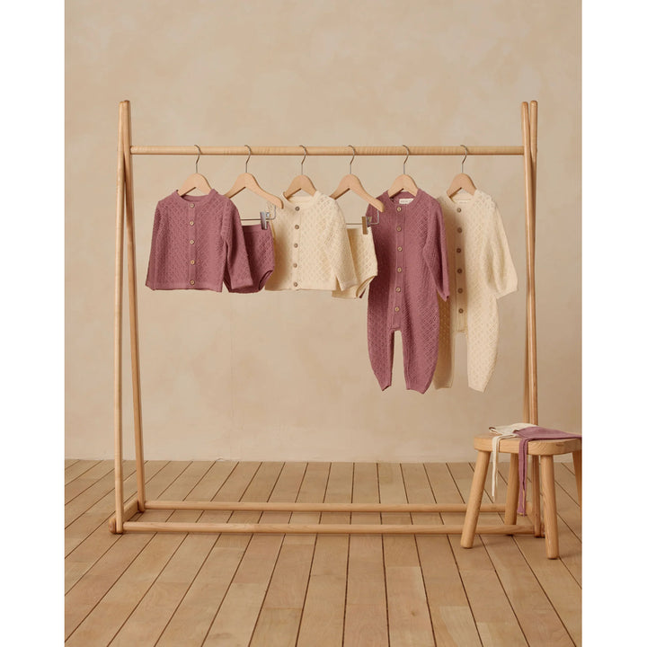 set of cream and mulberry quincy mae knit fall baby clothing with buttons