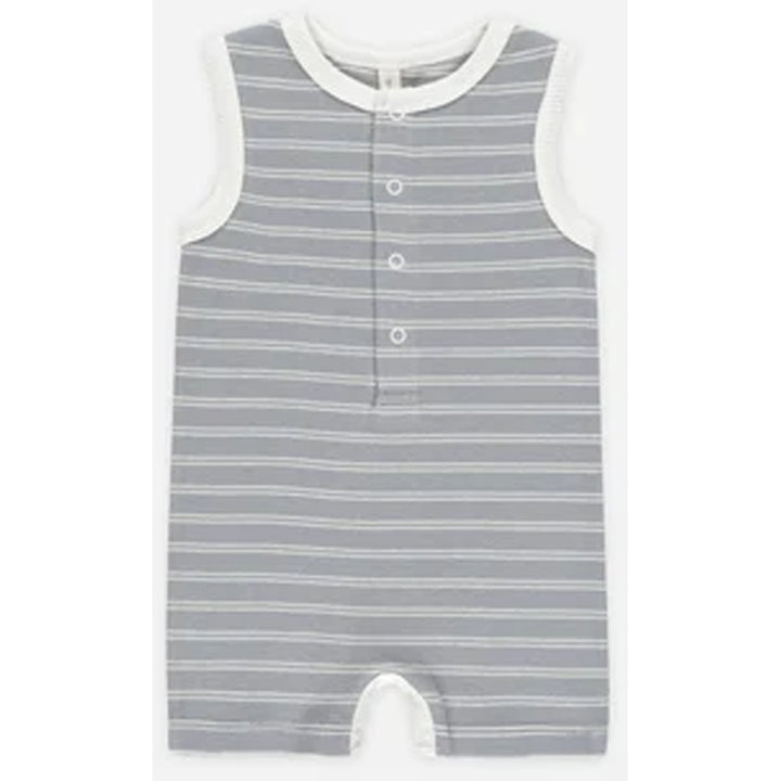 quincy mae blue striped ribbed romper for baby summertime outfit 