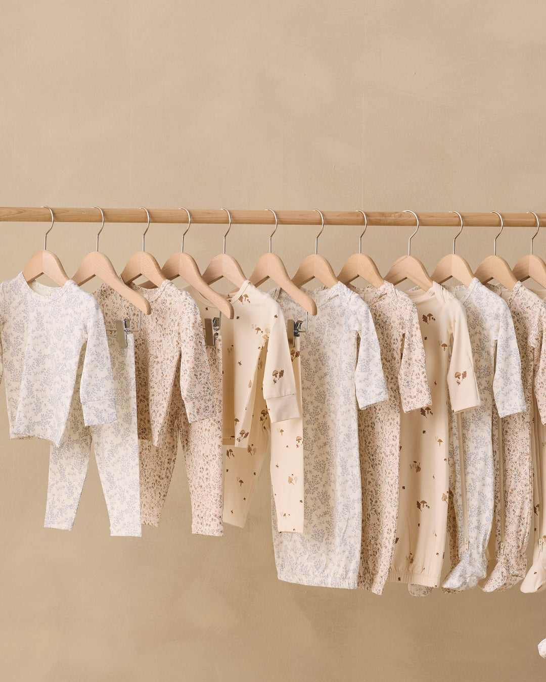 Gender-neutral bamboo baby gown and hat, Quincy Mae Woodland, baby shower gift