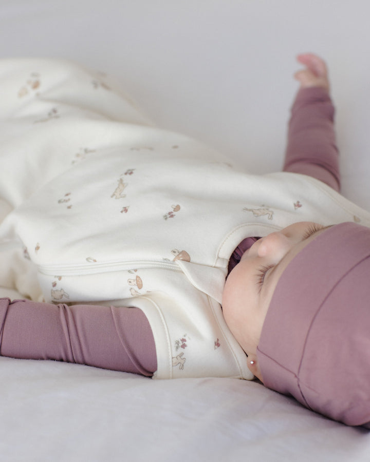 Quincy Mae Mulberry knotted baby hat lifestyle photo, coming home outfit idea
