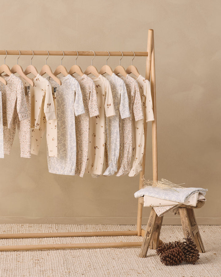 Woodland print zip sleeper by Quincy Mae, stretchy bamboo footie for newborns and babies