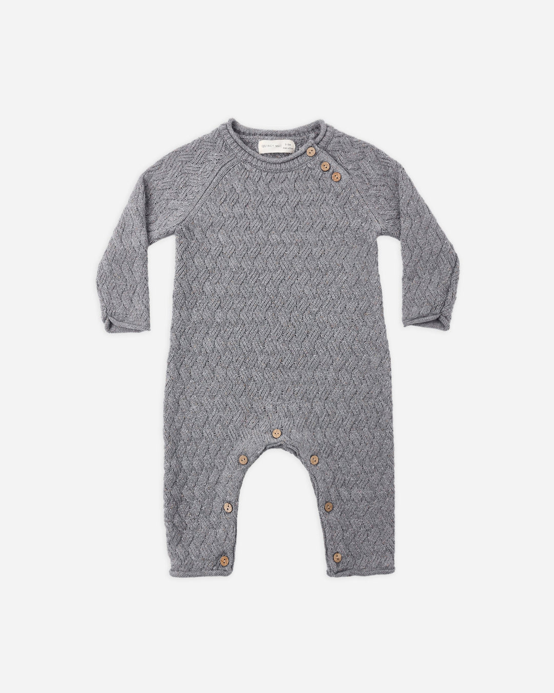 Quincy Mae Cozy Heather Knit Jumpsuit in Heathered Slate, gray baby knit one-piece