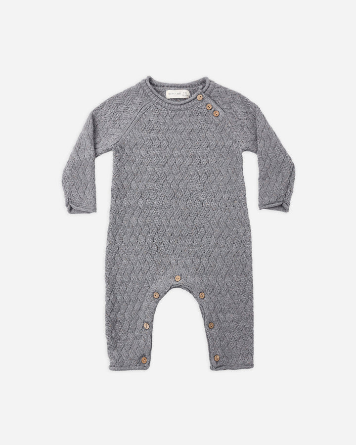 Quincy Mae Cozy Heather Knit Jumpsuit in Heathered Slate, gray baby knit one-piece