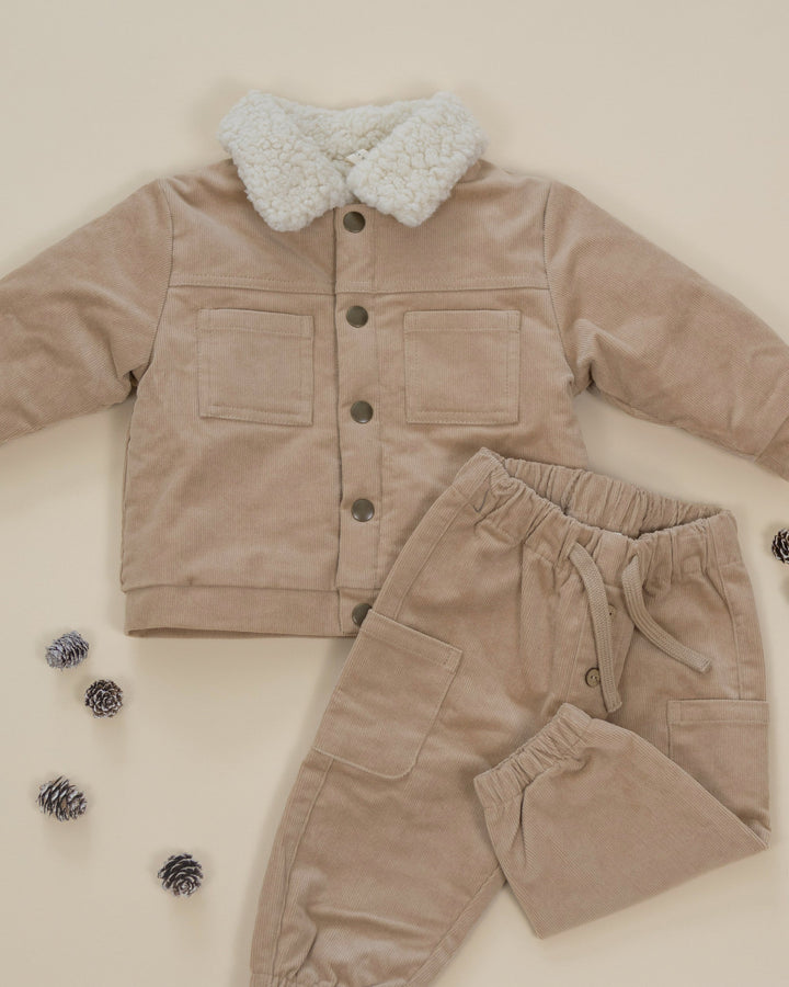Toddler corduroy jacket: Quincy Mae Ezrah in Latte, lined for fall and winter