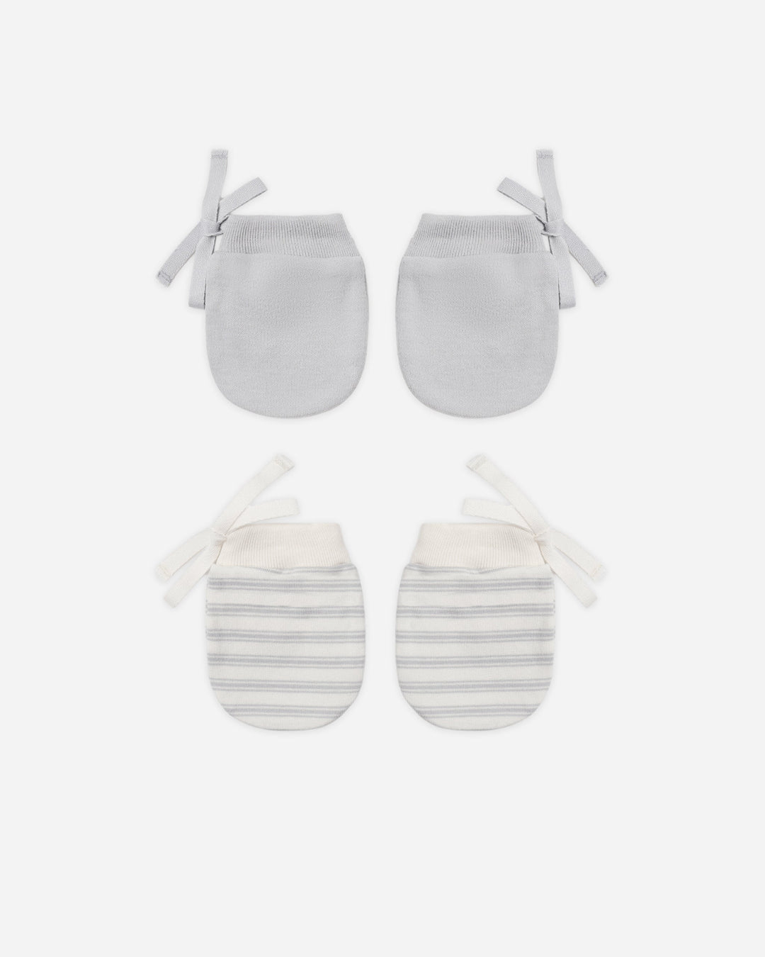 Quincy Mae No Scratch Mittens Set of 2 in Cloud Stripe and Cloud, organic cotton newborn mittens
