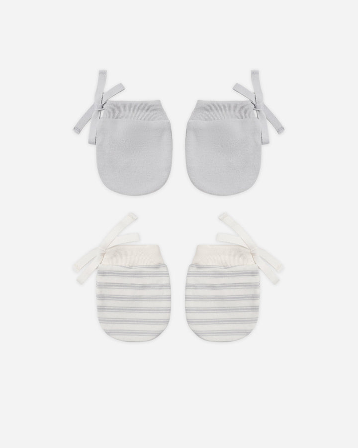 Quincy Mae No Scratch Mittens Set of 2 in Cloud Stripe and Cloud, organic cotton newborn mittens