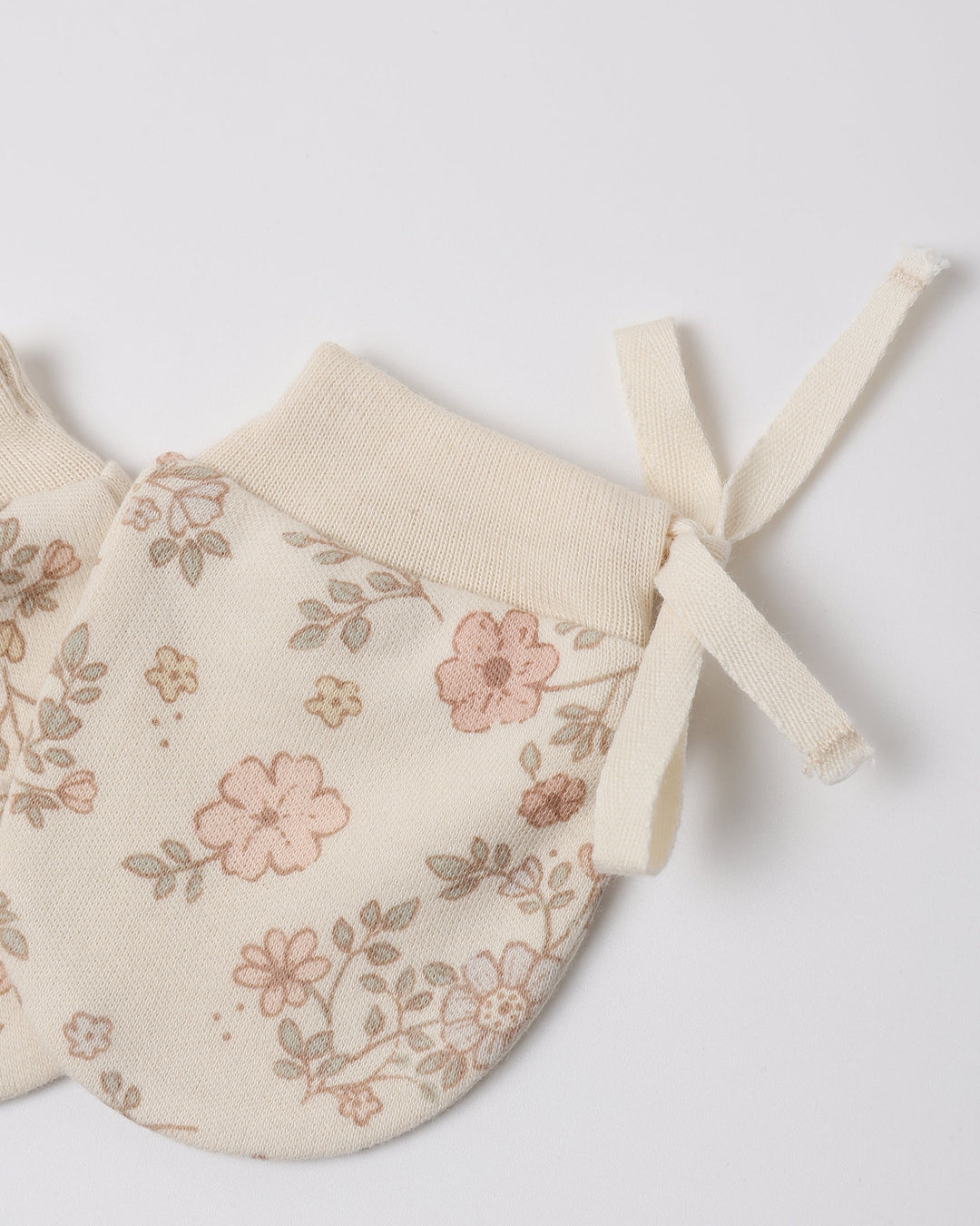 Dusty Rose organic cotton newborn mitten detail, Quincy Mae set of 2