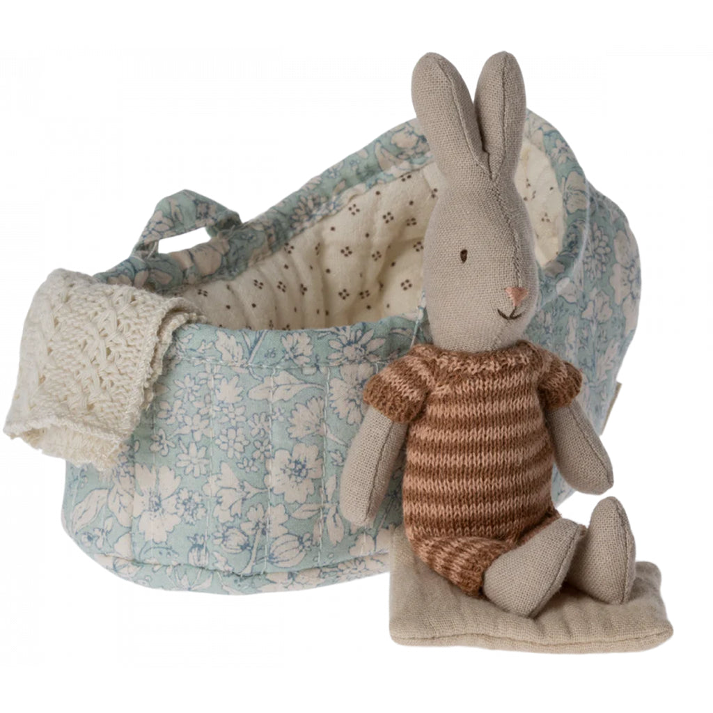 Maileg Bunny in Carrycot Brown Shirt
