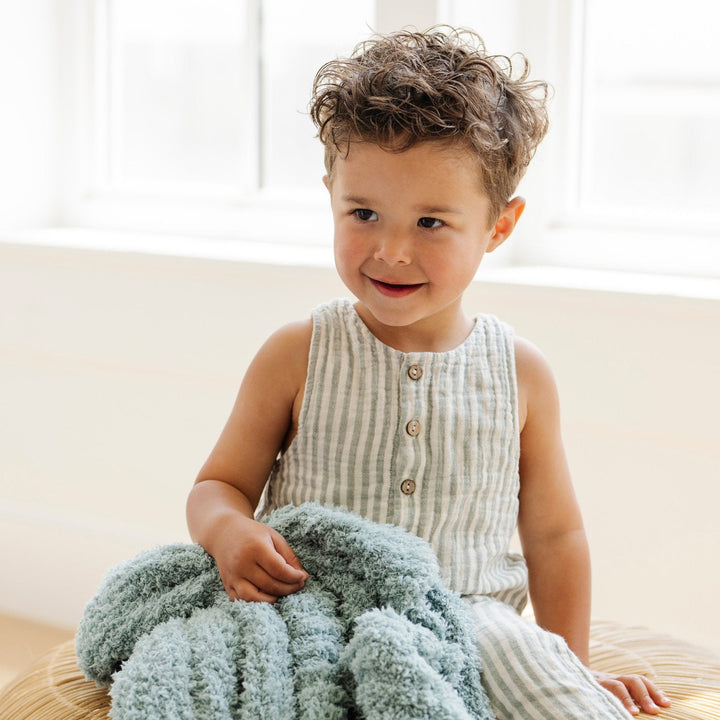 With its ribbed plush texture, the Saranoni Ribbed BAMBONI¨ Mini Blanket in Surf becomes a favorite baby boy blanket.