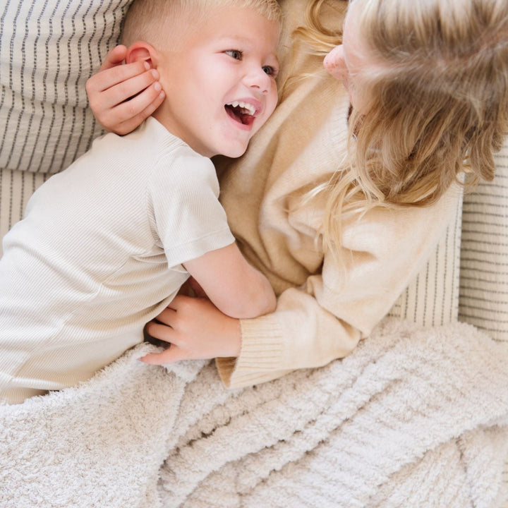 Moonbeam Saranoni Ribbed BAMBONI¨ Receiving Blankets are loved for effortless softness in baby girl blankets.