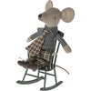 maileg mouse in green rocking chair