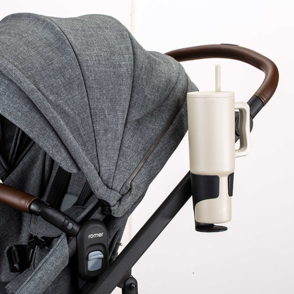 hands-free hydration, keep drinks within reach, convenient stroller add-on, fits bottles & cups, hassle-free stroller upgrade