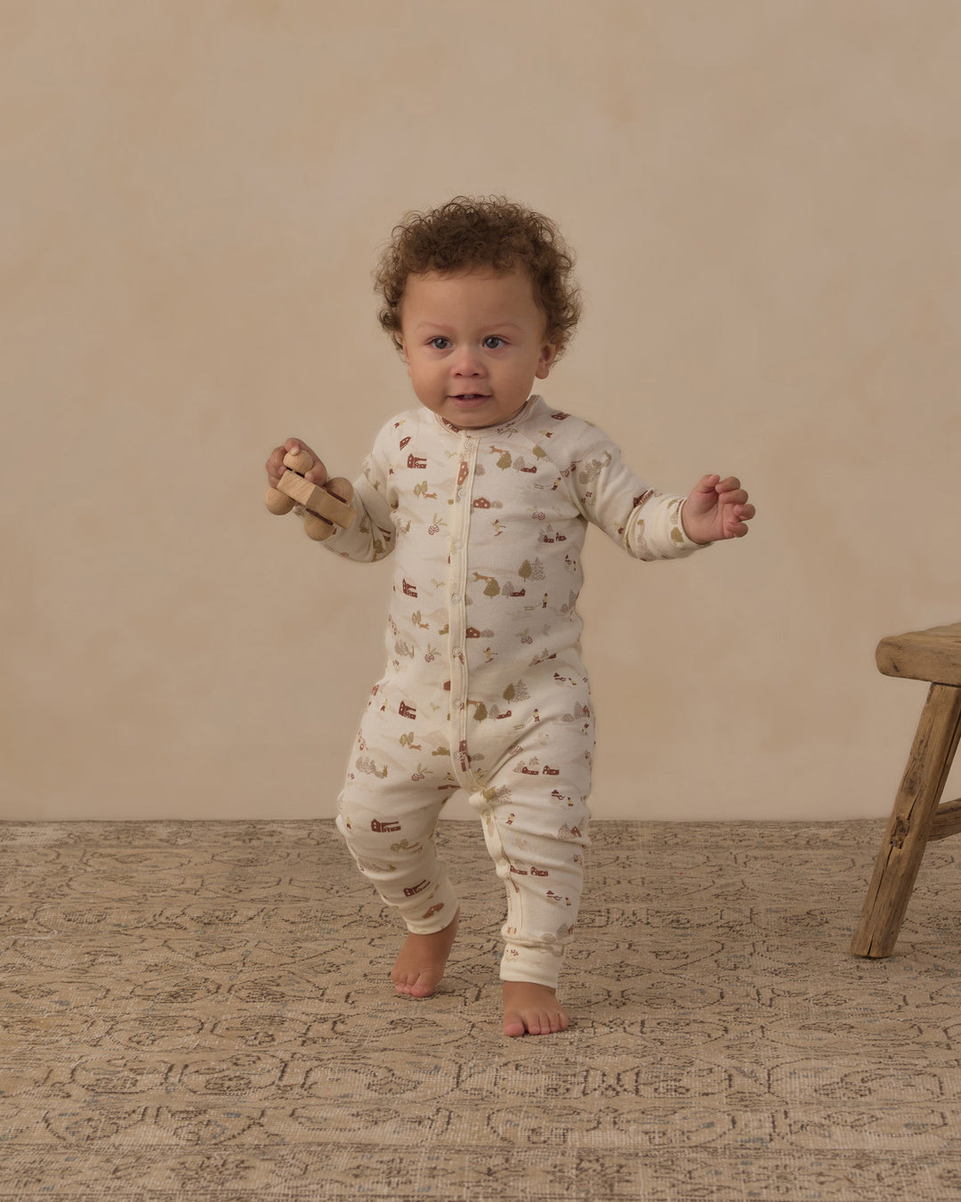 Ivory Ski Town cotton pajamas for baby, Rylee + Cru long john sleeper