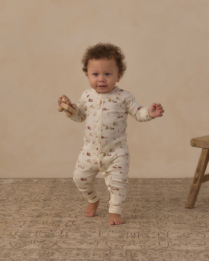 Ivory Ski Town cotton pajamas for baby, Rylee + Cru long john sleeper