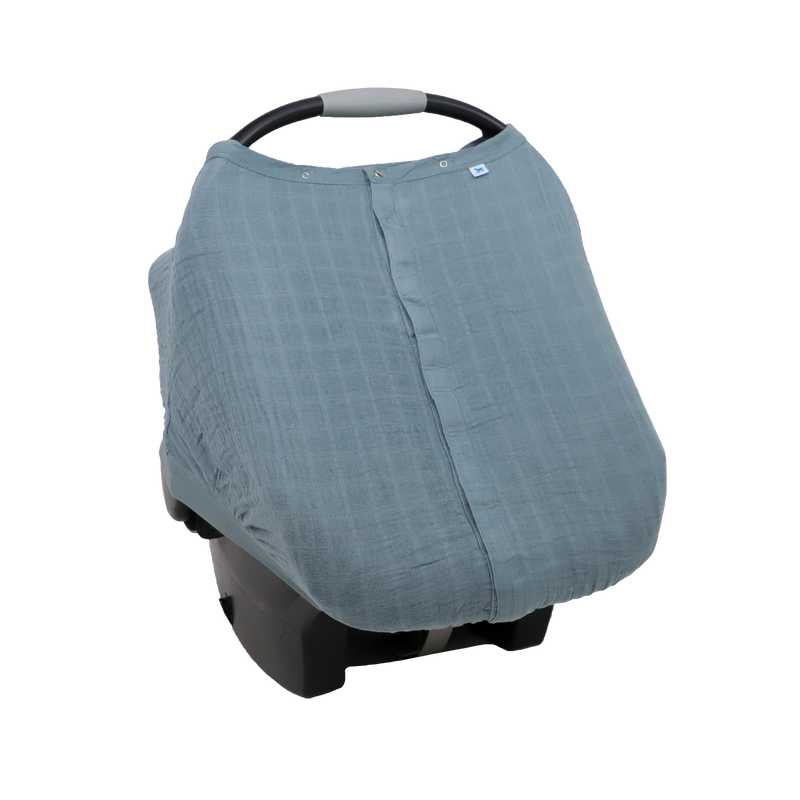 Little Unicorn Cotton Muslin Car Seat Canopy - Sea shown in a calming blue hue, perfect for stylish car seat canopy protection.