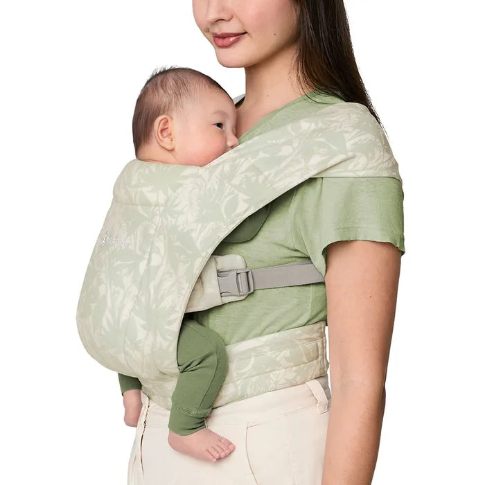 Go neutral with Sage in the Ergobaby Embrace Newborn Carrier, a soft and secure baby front carrier.