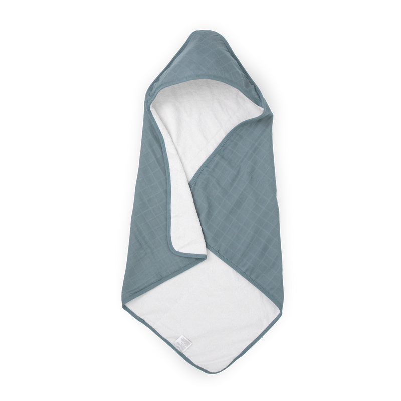 Little Unicorn Infant Hooded Towel - Sea in navy and aqua ocean print, soft baby towels for bath time