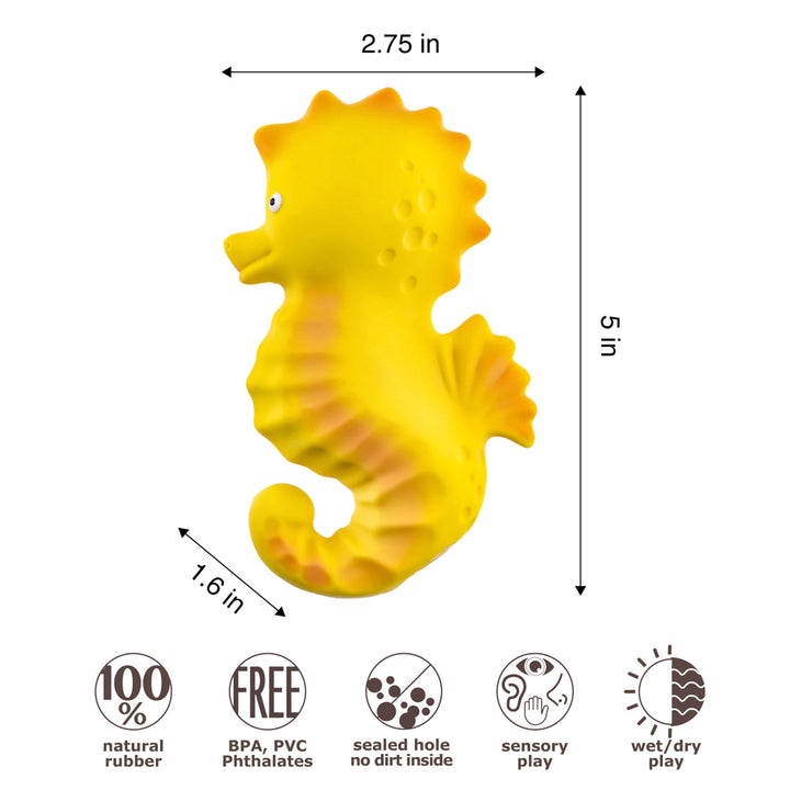 Best baby bath toys, CaaOcho natural rubber seahorse for soothing teething and water fun.