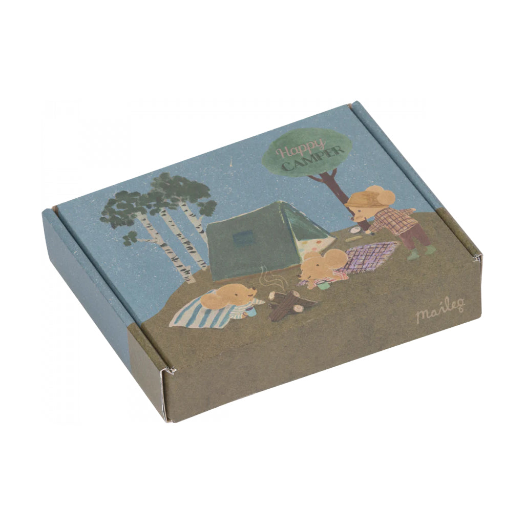 Maileg mouse sleeping in tent