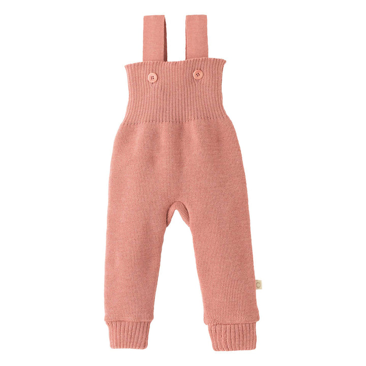 Soft Pink knitted dungarees with button shoulder straps, Disana Organic Merino Wool Knitted Baby Trousers for newborns