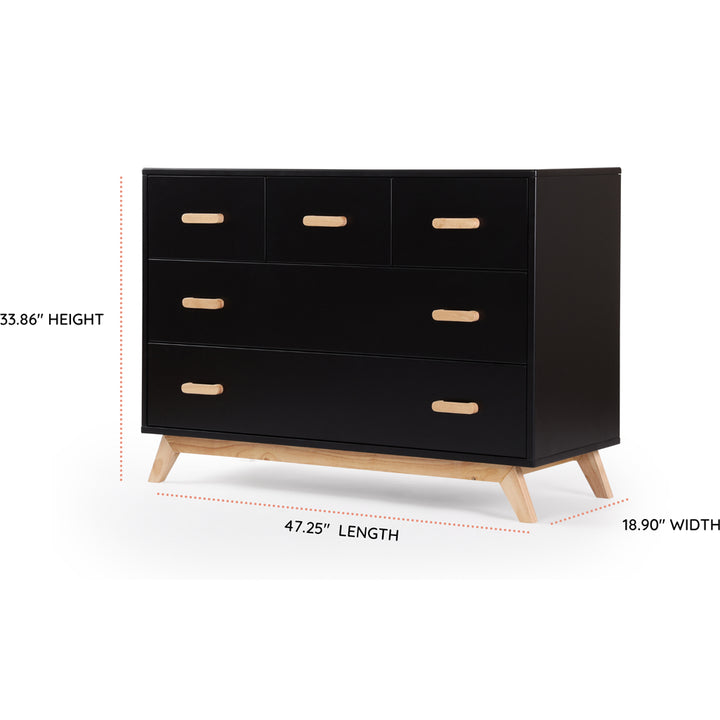 Refined finishes make the Dadada Soho 2.0 5-Drawer Dresser in Black/Natural a modern wooden dresser for kidsÕ rooms.