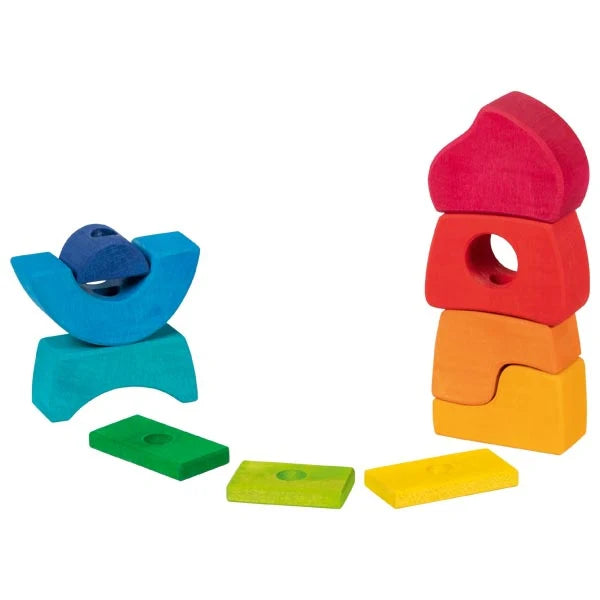 Colorful wooden stacking toy goki stacking castle wood baby toy