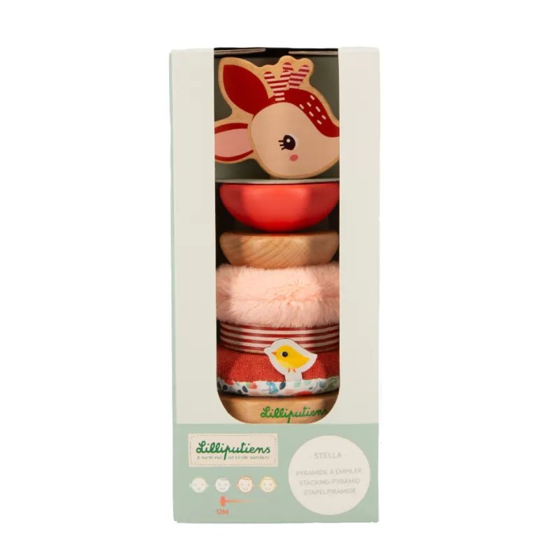 Playful Lilliputiens Stella the Fawn stacking pyramid supports hand-eye coordination toys baby use