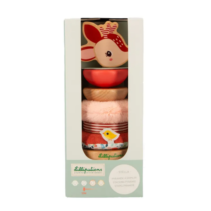 Playful Lilliputiens Stella the Fawn stacking pyramid supports hand-eye coordination toys baby use