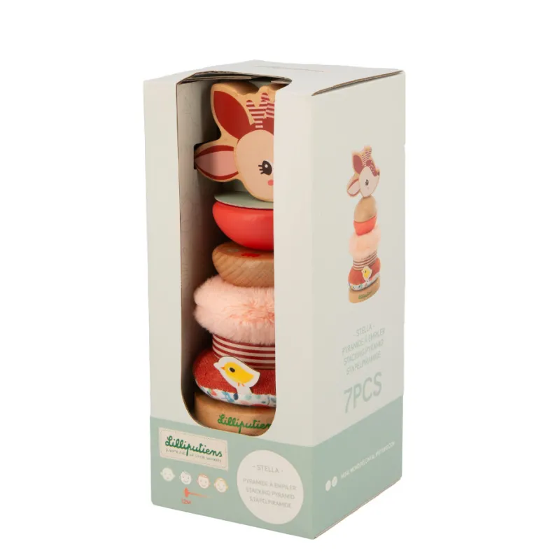 Perfectly sized Lilliputiens Stacking Pyramid - Stella the Fawn toys for babies to explore stacking