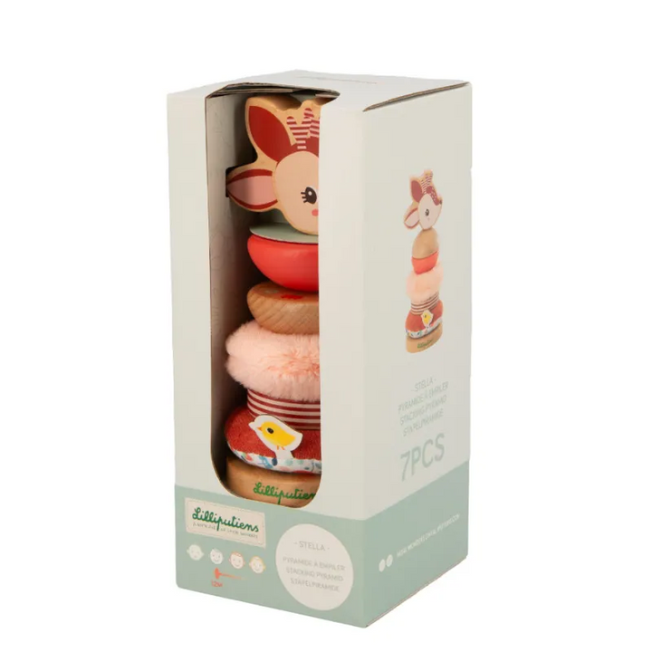 Perfectly sized Lilliputiens Stacking Pyramid - Stella the Fawn toys for babies to explore stacking